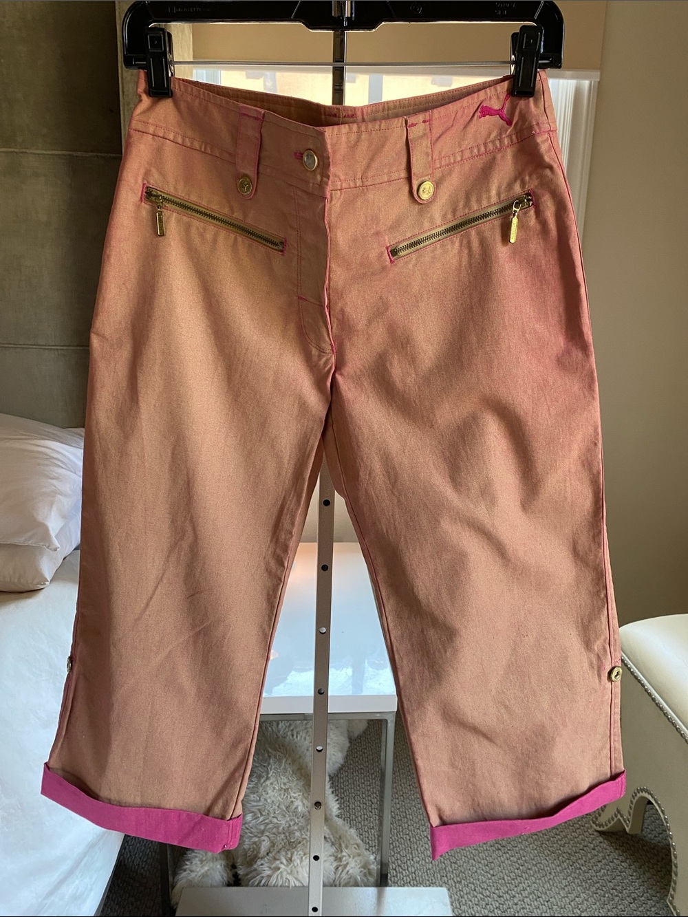 Puma Pink Two-Tone Capri Pants with Zip Pockets